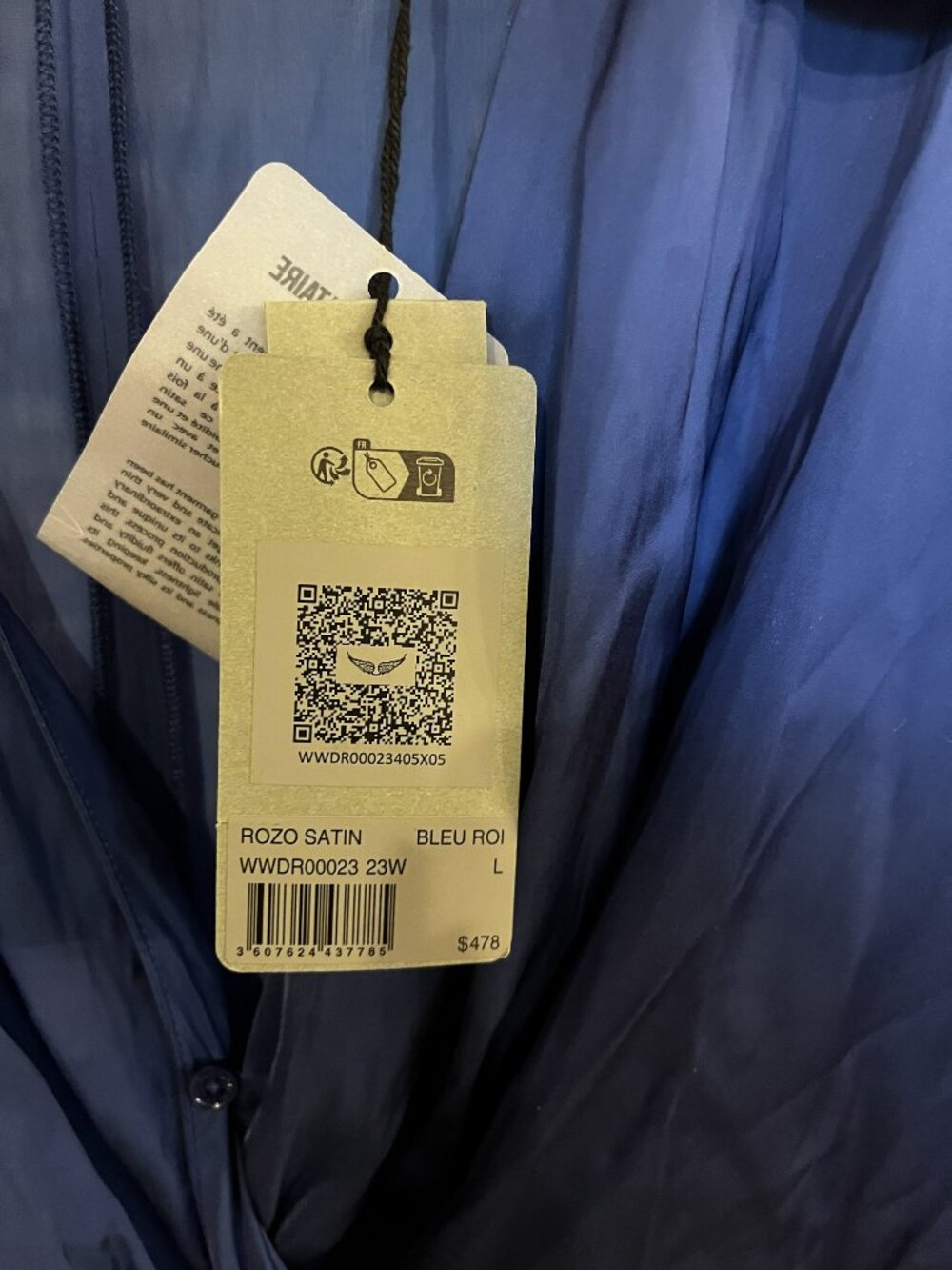 Zadig & Voltaire Rozo Dress Blue Knot Front Mini Size Large NWT Luxe - Picture 3 of 4